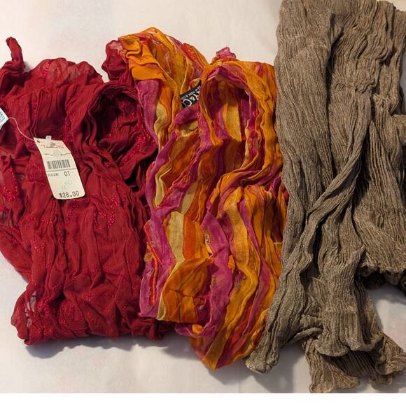 Three Crinkly Frilly Scarves One New With Tags - Picture 1 of 7